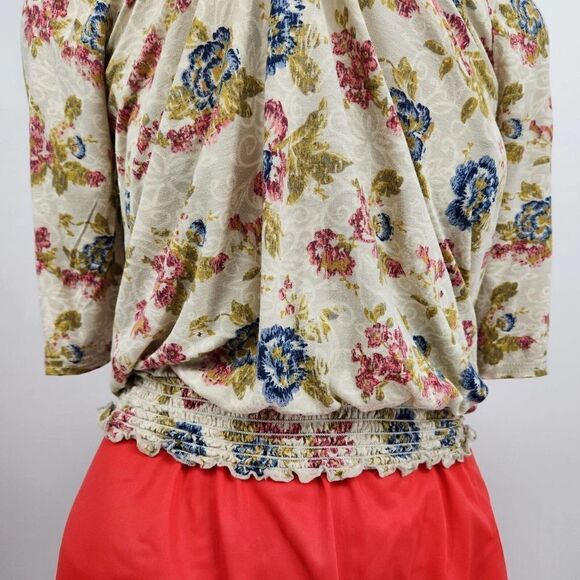 Mudd Boho Top Jersey Knit Floral Elbow Sleeves Pullover V-Neck - Picture 7 of 10